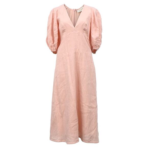 Zimmermann V-neck Midi Dress in Pink Linen - ice4pros.com.br